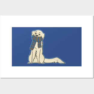 Golden retriever dog blue and bronze Posters and Art